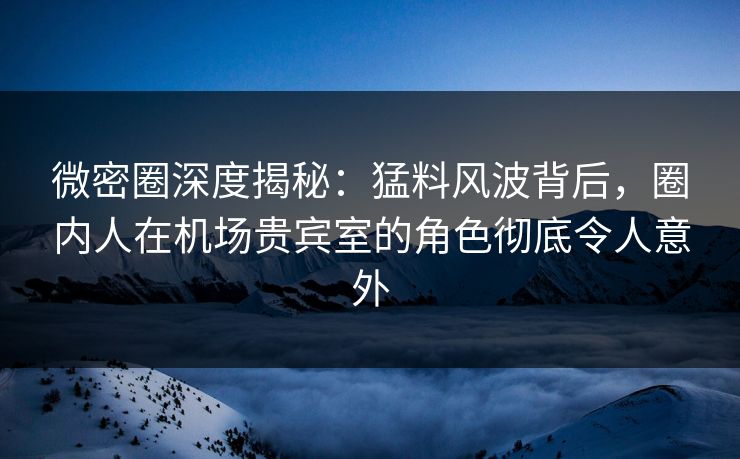 微密圈深度揭秘：猛料风波背后，圈内人在机场贵宾室的角色彻底令人意外