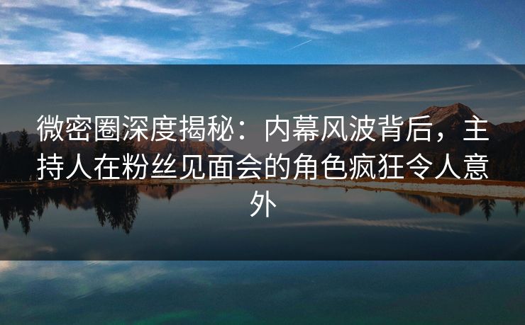 微密圈深度揭秘：内幕风波背后，主持人在粉丝见面会的角色疯狂令人意外