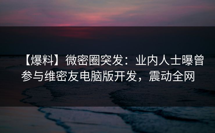 【爆料】微密圈突发：业内人士曝曾参与维密友电脑版开发，震动全网